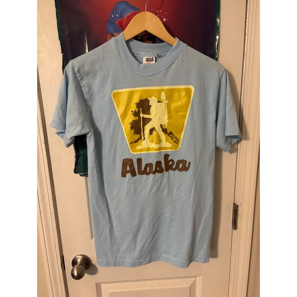 Vintage Anvil Alaska T-Shirt Mens Medium ABC Motorhome Rental Graphic Blue Tee